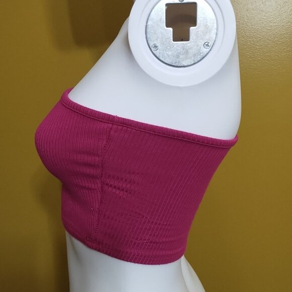G. One Shoulder Ribbed Rayon Cropped Top XS Raspberry Y2K - Picture 3 of 7